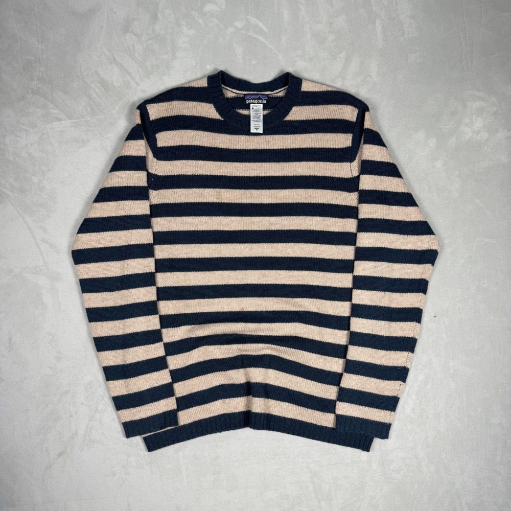 Y2K Mens Patagonia Lambswool Striped Crewneck Sweater Gorpcore Medium